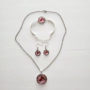 Women's Clear Lucite Cabochon Silver Tone Chain Fashion Costume Jewelry Set